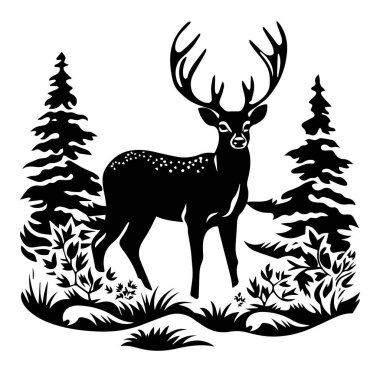 Doğa arasındaki Geyiğin Zarif Siyah Silüeti