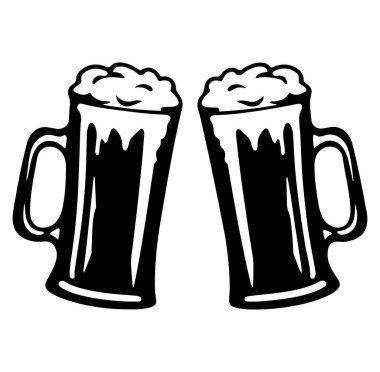 İki Klasik Bira Kadehi Siyah ve Beyaz Tasarım 'da Birbirine Çakışıyor