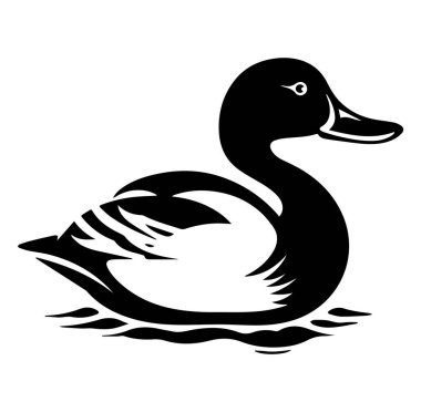 Sakin Su Yüzeyi Üzerinde Zarif Siyah ve Beyaz Ördek Silueti