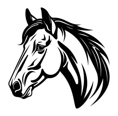 Zarif Siyah ve Beyaz At Başlı Siluet Sanat Tasarımı