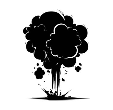 Beyaz Arkaplanda Siyah Patlama ve Duman Bulutu