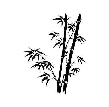 Ayrıntılı Yaprak ve Kökleri Olan Bambu Bitkisinin Zarif Siyah Silüeti