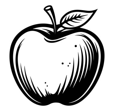 Yapraklı Basit Elmanın Siyah ve Beyaz Mürekkep Özeti