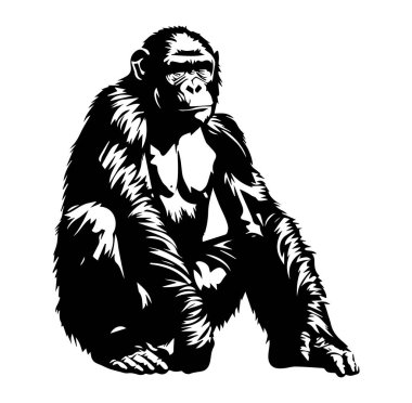 Düşünceli bir gorilin Sanatsal Siyah ve Beyaz Silüeti