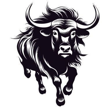 Cesur Çizgiler ve Dinamik Hareketli Enerjik Boğa İllüstrasyonu