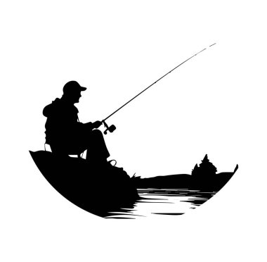 Balıkçı Silueti Gün Batımında Sakin Su Üzerine Olta Atar