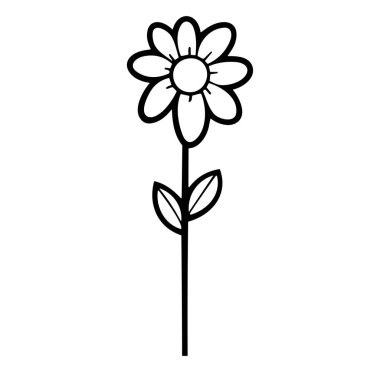 Kök ve Yapraklı Bir Çiçeğin Basit Çizgisi