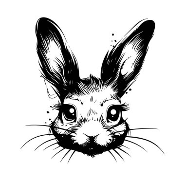 Siyah ve Beyaz Sevimli Tavşan Surat Tasarımı