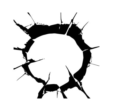 Sivri kenarları ve beyaz arkaplanı olan Duvardaki Kurşun Deliği