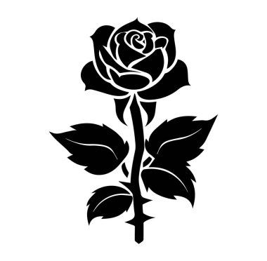 Klasik bir gül tasarımının zarif siyah silueti.