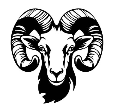 Siyah ve Beyaz Kıvırcık Boynuzlu Koç Başı