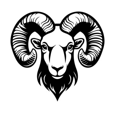 Bir Koç Başı Tasarımı Siyah ve Beyaz Çizimi
