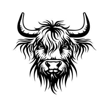 Yabani Saç ve Boynuzlarla İskoçya İnek Başı Sanat Eserleri