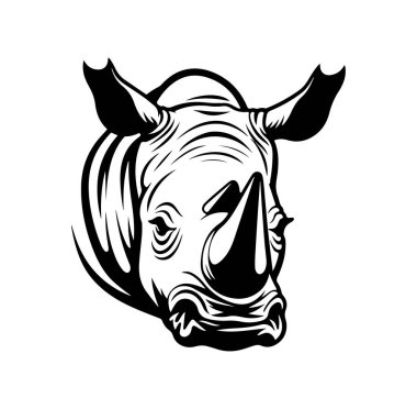 Ayrıntılı Siyah ve Beyaz Gergedan Başlı Çizim Tasarımı