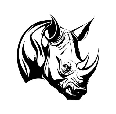 Ayrıntılı Siyah ve Beyaz Gergedan Baş İllüstrasyonu