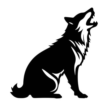 Profil Görünümünde Uluyan Kurt 'un zarif Siyah Silueti