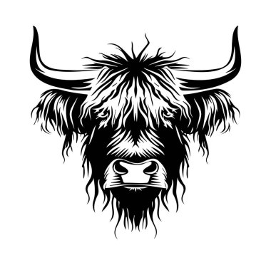 Uzun saçlı ve boynuzlu Highland Sığır Başı Silueti