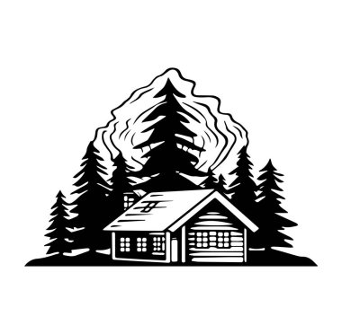 Uzun Çamlar ve Görkemli Dağ Zirvesi Arasındaki Konforlu Kulübe