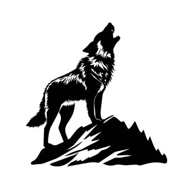 Yalnız Kurt Uluyan Rocky Dağı Siluet Tasarımı