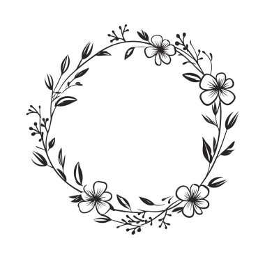 Dalları ve çiçekleri olan zarif el çizimi çiçek çerçevesi tasarımı