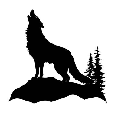 Uluyan Kurt Silueti ve Orman Manzarası Tasarımı