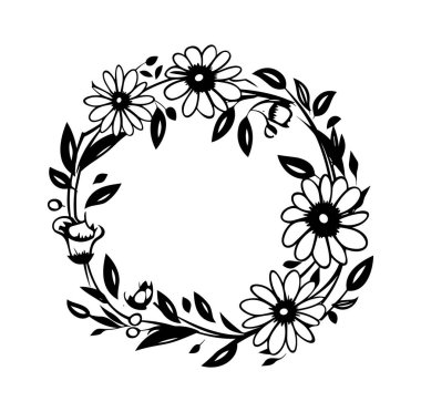 Yaprak ve Çiçeklerle Siyah ve Beyaz Çiçek Tasarımı