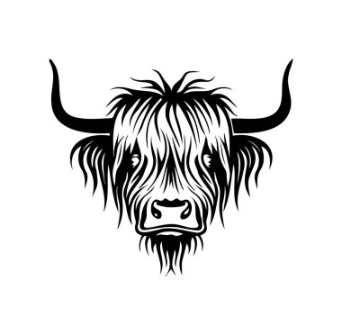 Uzun Saçlı ve Boynuzlu Highland İnek İllüstrasyonu