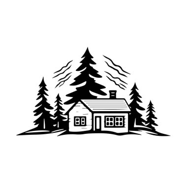 Çöldeki Uzun Çam Ağaçlarıyla çevrili rahat bir kulübe.