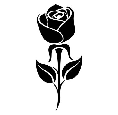 Yaprak Tasarımlı Tek Gülün Siyah Silüeti