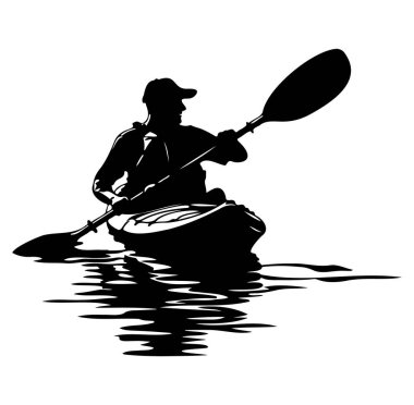 Sakin sularda kürek çeken bir kayakçının silueti