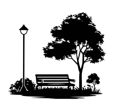 Doğayla çevrili Bench ve Lamba Postası ile Serene Park Sahnesi