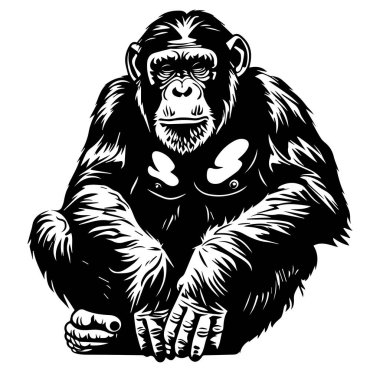 Oturan bir gorilin Siyah ve Beyaz Sanatsal İllüstrasyonu