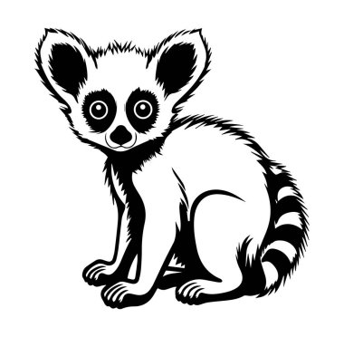 Siyah-Beyaz Biçimli Oturan Lemur 'un Şirin Çizimi
