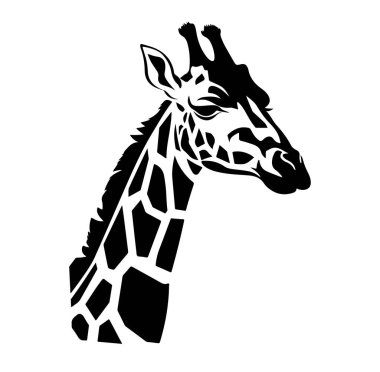 Soyut Siyah ve Beyaz Zürafa Baş Siluet Tasarımı