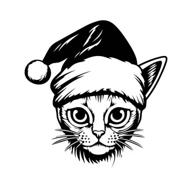 Tatil Tasarımları İçin Kedi Giyen Santa Hat Çizimi