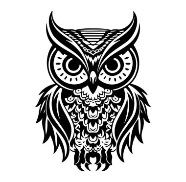 Ayrıntılı Özellikleri Olan Karmaşık Siyah ve Beyaz Baykuş Resimleri