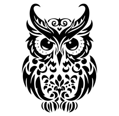 Dekoratif Özellikli Karmaşık Siyah ve Beyaz Baykuş Tasarımı