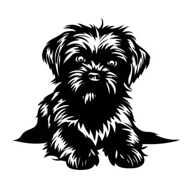 Oturan Köpeğin Sevimli Siyah ve Beyaz Çizimi