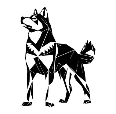 Siyah ve Beyaz Soyut Köpek Çizimi Çokgen Biçiminde