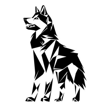 Modern Sanat İçin Geometrik Siyah ve Beyaz Kurt Tasarımı