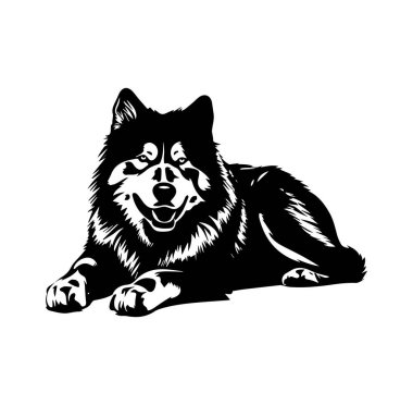 Uzanmış Mutlu Bir Köpeğin Siyah ve Beyaz Çizimi