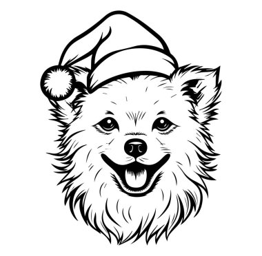 Noel Baba Şapkası Giyen Şenlikli Köpek Şirin Tatil Çizimi