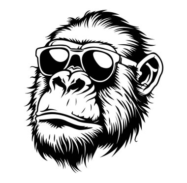 Siyah ve Beyaz Tasarımlı Güneş Gözlüğü Giyen Havalı Goril
