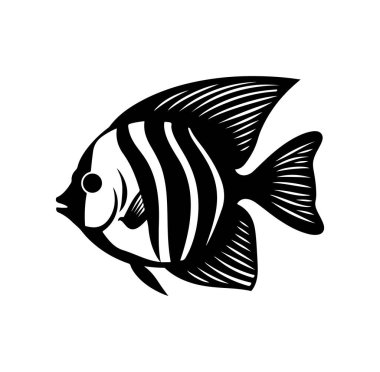 Siyah ve Beyaz Sanatsal Bir Tropikal Balığın Çizimi