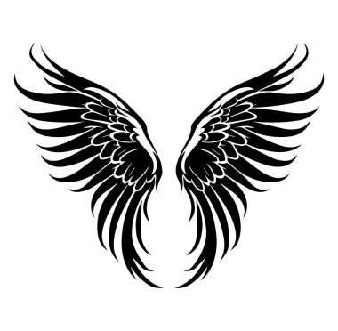Yaratıcı Projeler için Zarif Kara Kanatlar Dövme Tasarımı