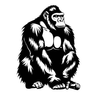 Siyah ve Beyaz Giyen Oturan Goril 'in Detaylı Çizimi