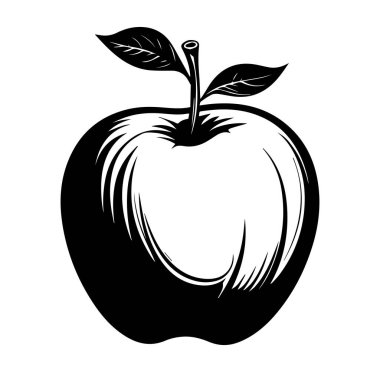 Bir Elma Meyvesinin Siyah ve Beyaz Sanatsal İllüstrasyonu