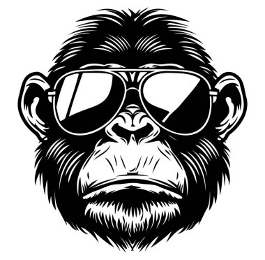 Havalı Maymun Şık Güneş Gözlüğü Giyiyor Grafik Tasarım