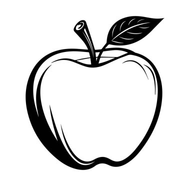 Yapraklı Elmanın Basit Siyah ve Beyaz İllüstrasyonu