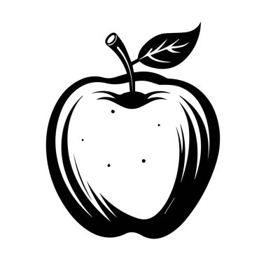 Taze Elma Meyve Resimlerinin Basit Siyah ve Beyaz Tasarımı